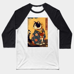 Balck and White cat - Japanese style Baseball T-Shirt